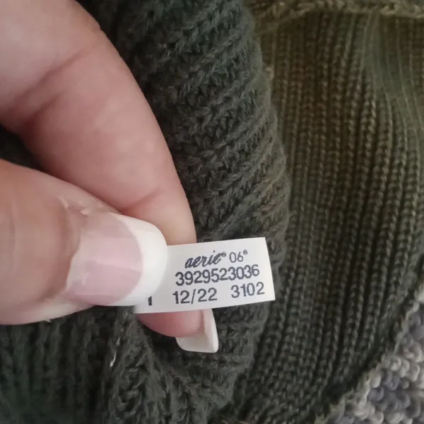 Aerie Oversized Olive Green Ribbed Knit Cotton Blend Baloon Sleeves Medium - Image 11