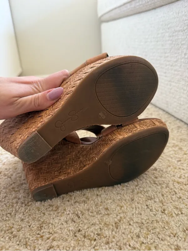Jessica Simpson Women's Tan Wedge Sandals with Buckle Strap - Image 4