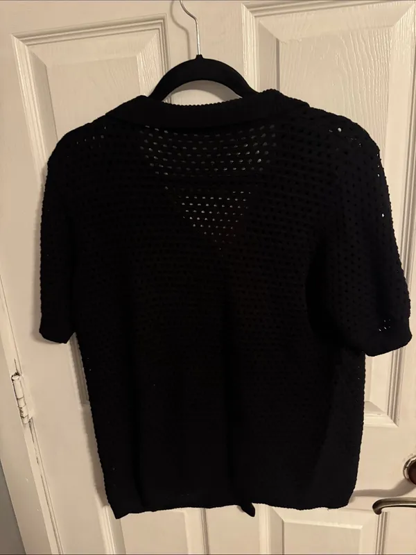 Black Knit Openwork Swim Coverup Button - Image 5
