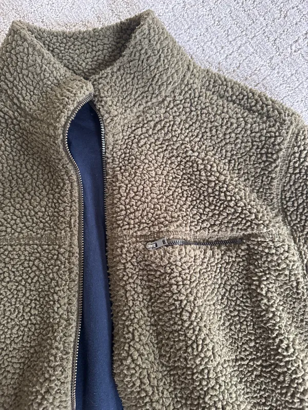 Banana Republic Olive Green Sherpa Zip-Up - Image 2