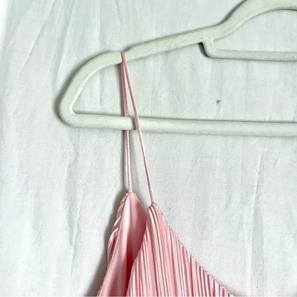 ATTENTION | Pink Satin Accordion Pleated Tiered Midi Dress Sz XL - Image 5