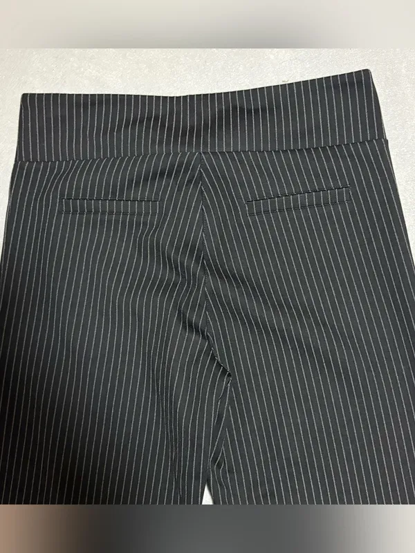 Betabrand Dress Pant Yoga Pants M Black Pinstripe High Rise Wide Leg Pull On - Image 6