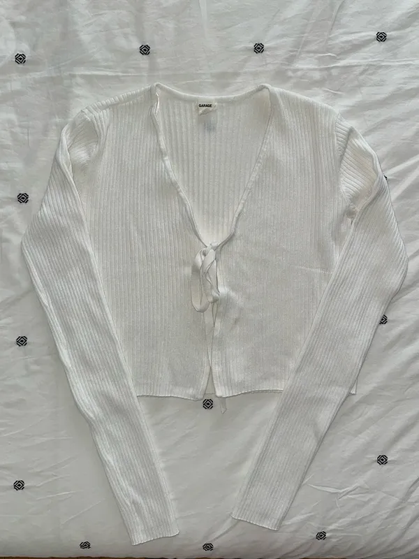Garage White Tie Front Cardigan - Image 2