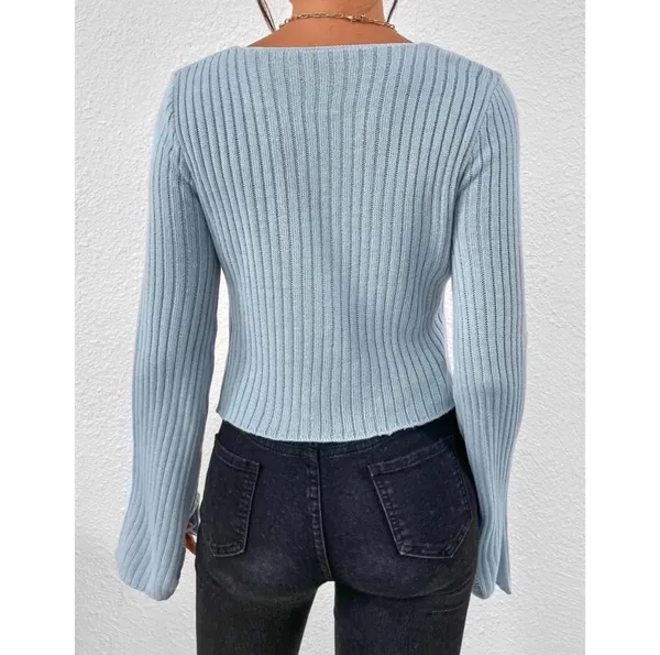 SheIn Sky Blue Self Tie Cottagecore Y2K Cardigan With Flared Sleeves Size Medium - Image 2