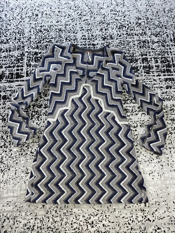 Free People XS Chevron Zigzag Knit Sweater Dress Long Sleeve Zip Cuff Mini Dress - Image 4