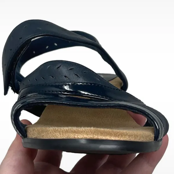 Trotters “Marvie” Navy Blue Leather Heeled Hook & Loop Sandals Women’s 8.5 Wide - Image 10
