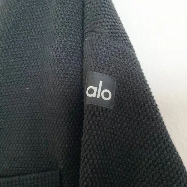 Alo Yoga Tennis Club Sweater Knit Cardigan Black/Ivory M - Image 3