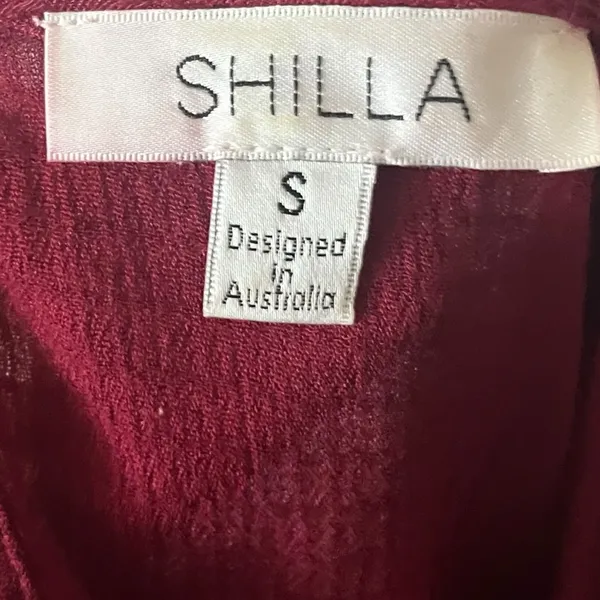 Shilla Chic Burgundy Ruffle Sleeve‎ Blouse Women's Sz S Boho Casual Lace Cut Out - Image 8
