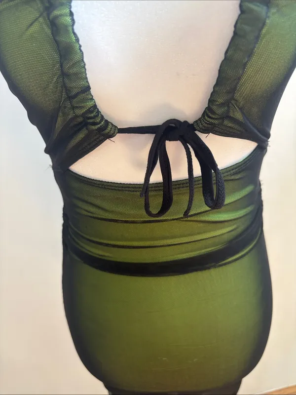 Dolls Kill Olive Green Cutout Mesh Midi Dress with Tie Front - Image 2