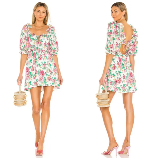 For Love & Lemons NEW Imogen Mini Dress‎ Large Floral Victorian Fate Summer - Image 2