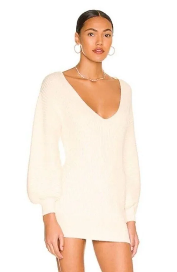 Majorelle Riley Tunic Sweater Ivory ribbed blouson sleeves knit Revolve As Is - Image 3