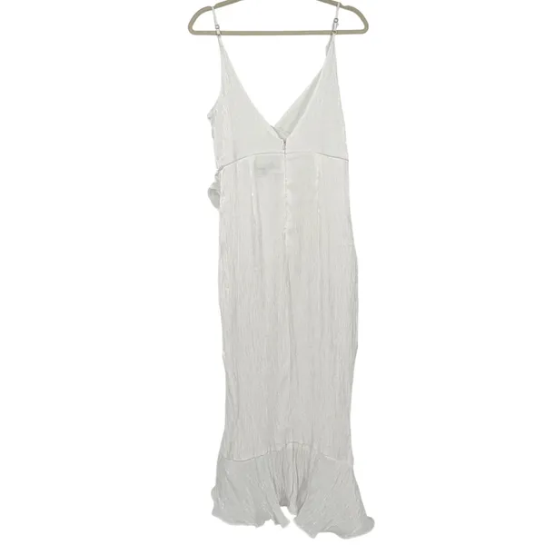 Lulus White Shimmer Sleeveless Ruffle Wrap Midi‎ Dress Size Medium LWD - Image 2