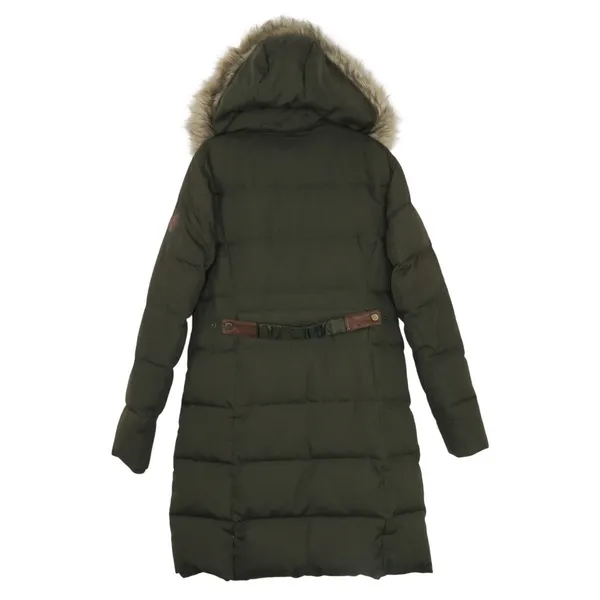 Ralph Lauren Women's Olive Green Long Puffer Coat Fur Hood Medium Down Filled - Image 4