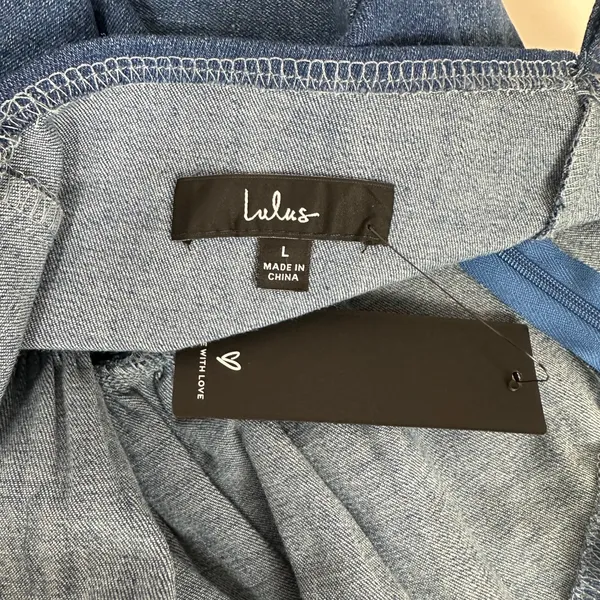 Lulus Considered Charisma Blue Chambray Bustier Mini Dress Cute A Line Large NWT - Image 12