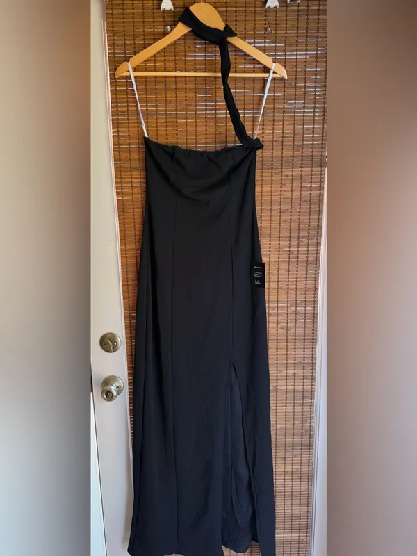 Lulus Seraphina Black Asymmetrical Column Maxi Dress NWT Small $89 - Image 4