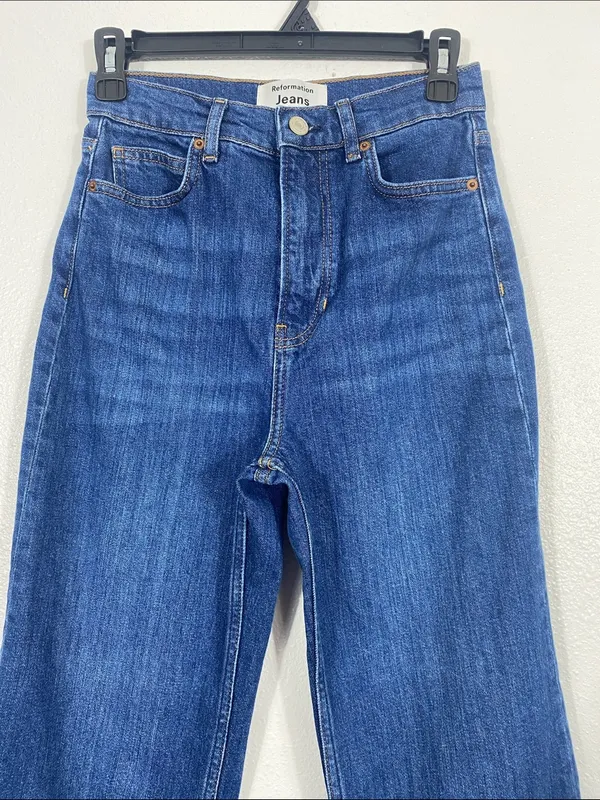 Reformation Dark Blue Wide-Leg Jeans Size 26 - Image 5