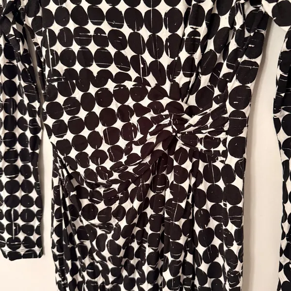 Seraphine Black White Polka Dot Knot Front Maternity Dress Long Sleeve Sz S - Image 9