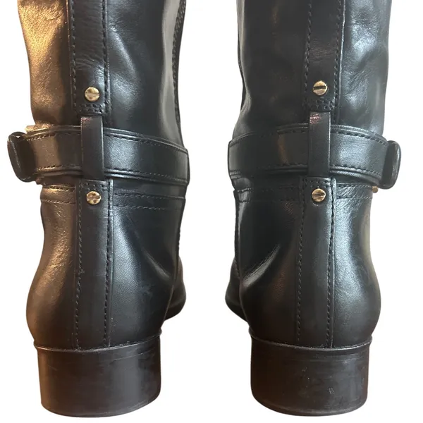 Tory Burch Black Leather Riding Boots Embossed Double T Logo Size 8 - Image 12