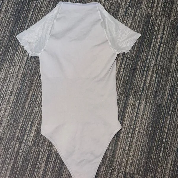 OQQ Light Gray Bodysuit Size Small Short Sleeve Square Neck Top - Image 2