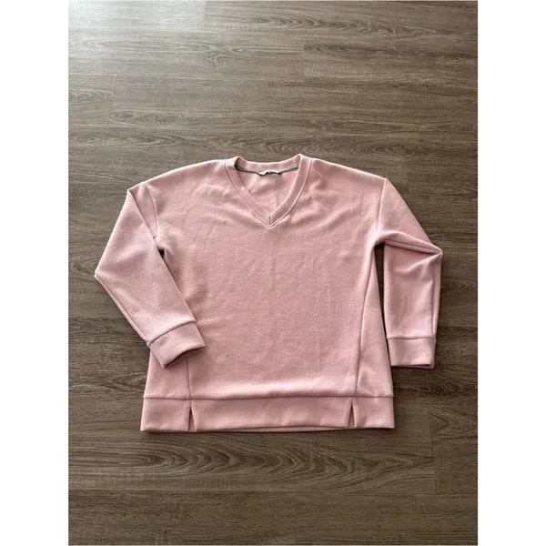 Marc New York V Neck Sweater Womens L Dusty Pink Ribbed Long Sleeve Sweatshirt - Image 2
