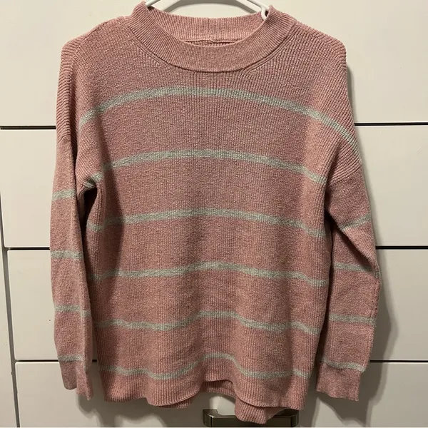 American Eagle Pink & Grey Stripe Sweater - Image 2