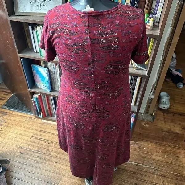 Lularoe red floral high low swing loungewear XXS dress - Image 2
