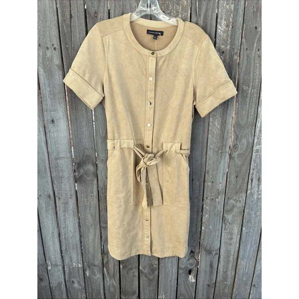 Banana Republic Womens Shirt Dress Tan Suede Short Sleeve Size 12 NWT - Image 2