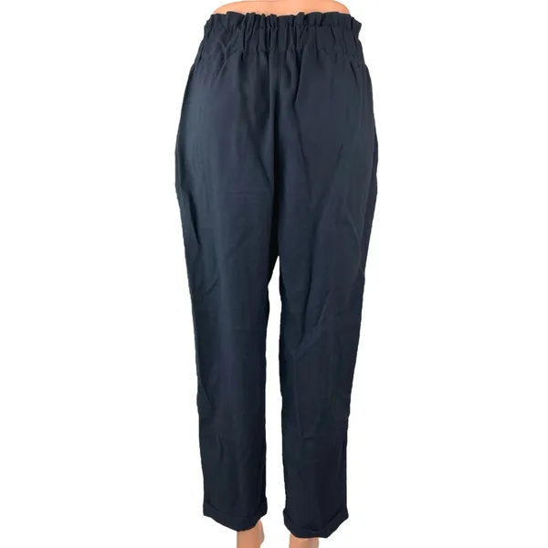Zara Women's Blue High Rise Paperbag Cropped Tapered Ruched Trousers Pants Sz S - Image 3