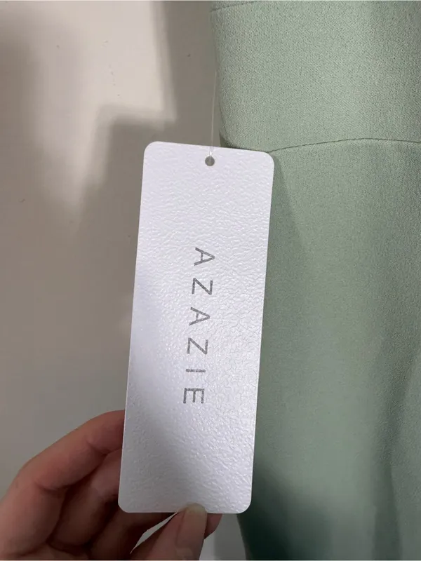 NWT Azazie Rinna Dusty Sage Green Mermaid One Shoulder Stretch Crepe Maxi Dress - Image 5