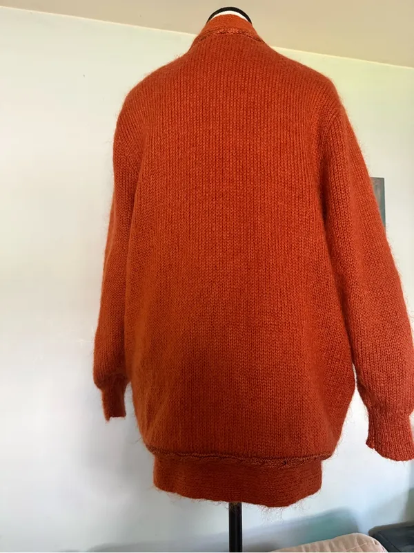 Vintage 80's Sai Sai Cardigan Women's Mohair Sweater Orange Floral L Large Lined - Image 4