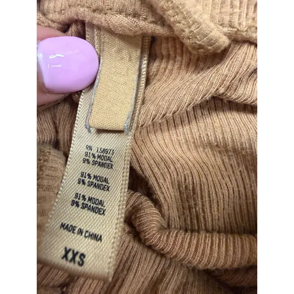SKIMS Soft Lounge Pajama Set XXS Camel Tan Ribbed Button Up Wide Leg Pants - Image 4