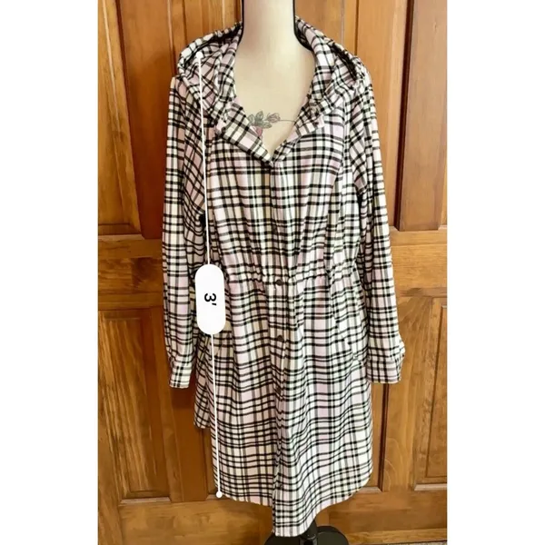 Torrid Jacket Women’s Size 2 2X Pink Plaid Flannel Hooded Anorak Snaps Spring - Image 7