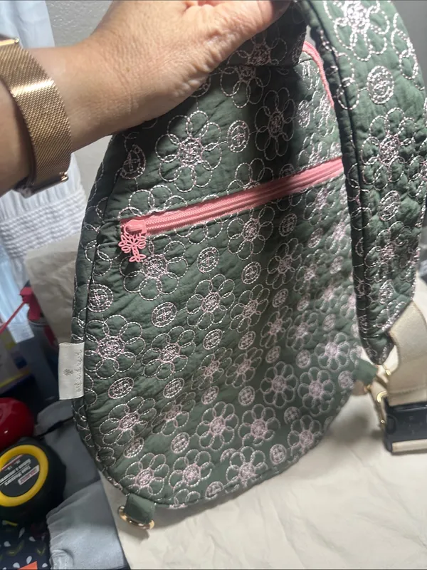 Quilted Olive Green Floral Crossbody Bag with Pink Trim by Oak and Reed. new - Image 10