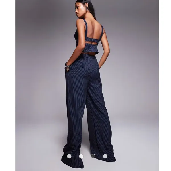 Princess Polly NWT Navy Pinstripe Wide Leg Pants High‎ Waisted Trousers Size 10 - Image 2