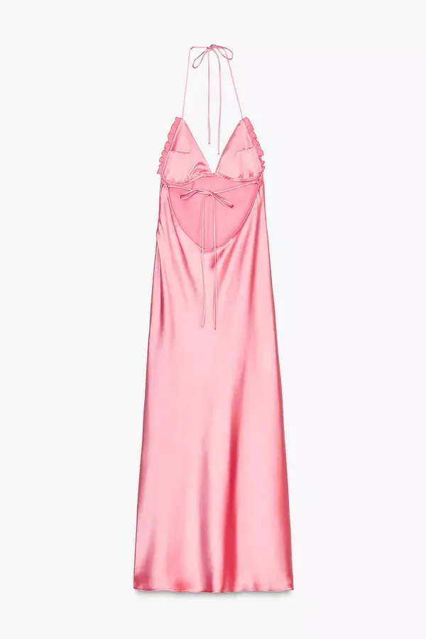 Zara Maxi dress Pink Satin ruffle bodycon party wedding summer evening - Image 10