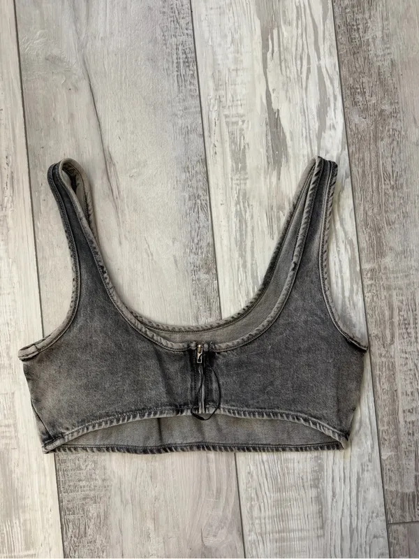 Zara TRF Denim Western Festival Cropped Gray Acid Wash Tank Top size medium - Image 7