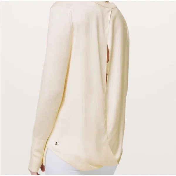 Lululemon Cashlux‎ Still At Ease Cream Open Tulip Back Long Sleeve Knit Sweater - Image 2
