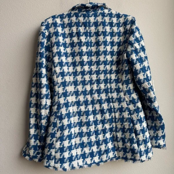 NWT Steve Madden Blue Houndstooth Preppy Tweed Office Blazer Jacket Size Medium - Image 5