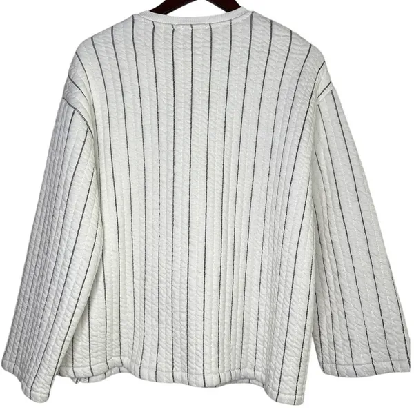 NWT Zara Boxy Oversized Striped Soft Quilted Long Sleeve Sweater M White Black - Image 13