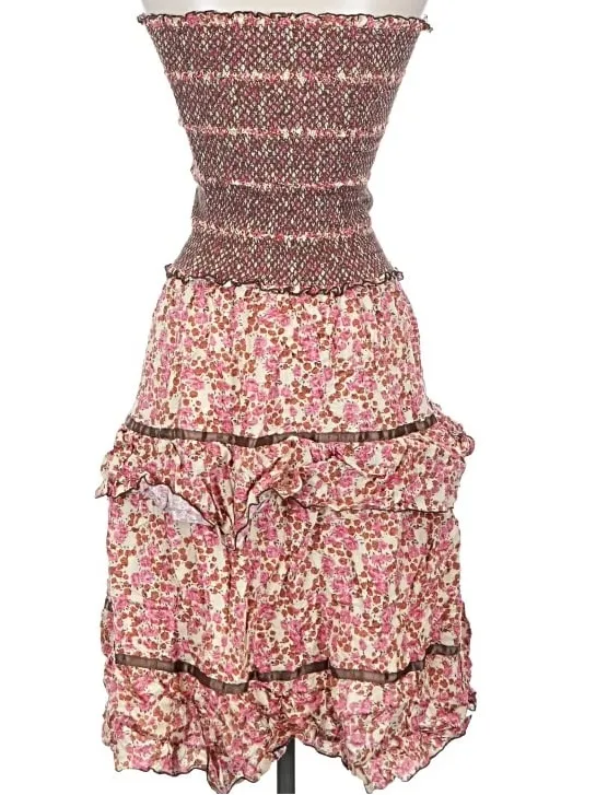 Vintage Free People Y2K Floral Smocked Tiered Midi Dress S Boho Cottagecore - Image 3