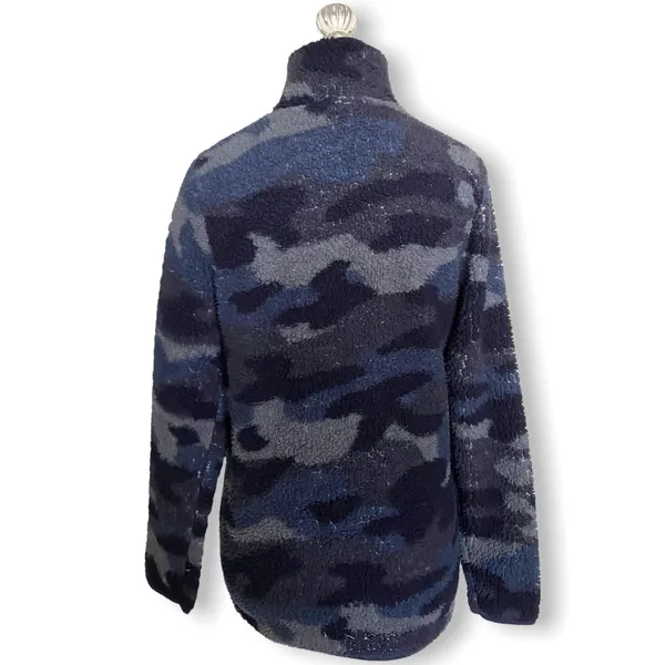 Como Womens Juniors Pullover‎ Sz Small Blue Fleece Sherpa Teddy Camo Quarter Zip - Image 4