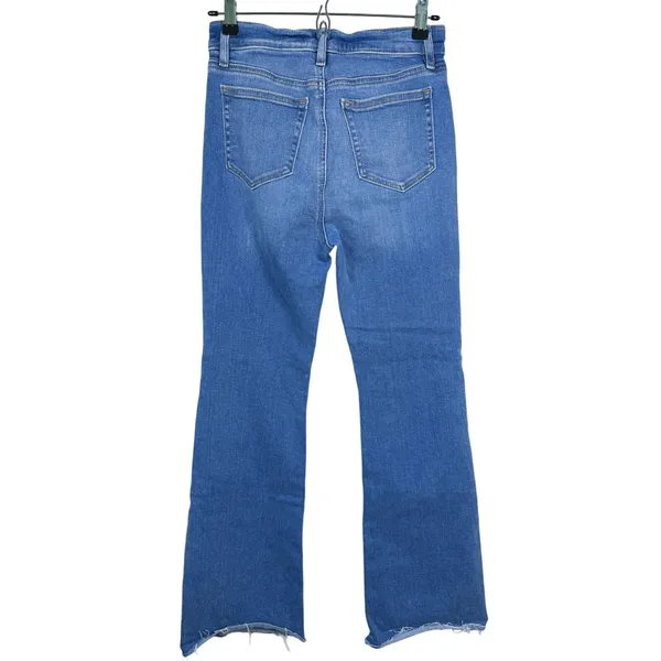 LOFT Womens High Rise Flare Jeans Raw Hem Size 27 Medium Wash Y2K Denim Fall - Image 3