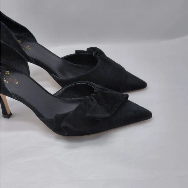 Kate Spade Pumps Size 8.5 Black Suede Coquette Quiet Luxury Heels Wedding Party - Image 6