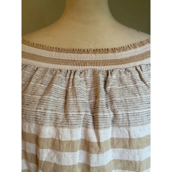 Vineyard Vines Linen Cotton Off Shoulder Top Beige M coastal preppy stripe dai - Image 2