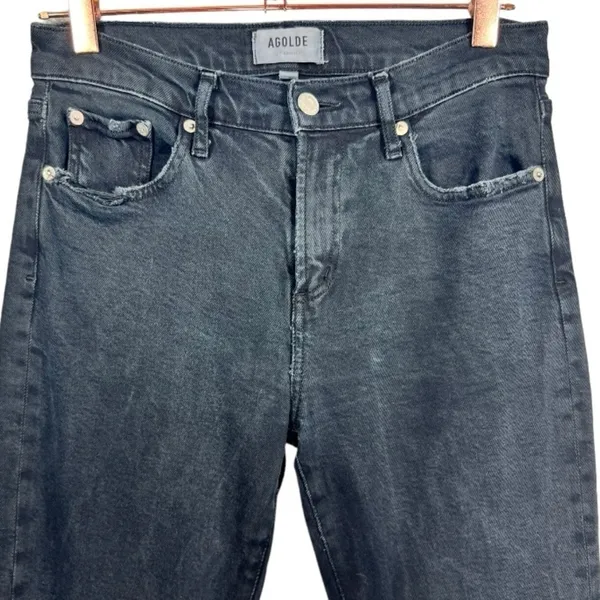 AGOLDE Toni‎ Mid Rise Straight Leg Jeans Black Distressed Hem Size 26 A133D-3002 - Image 6