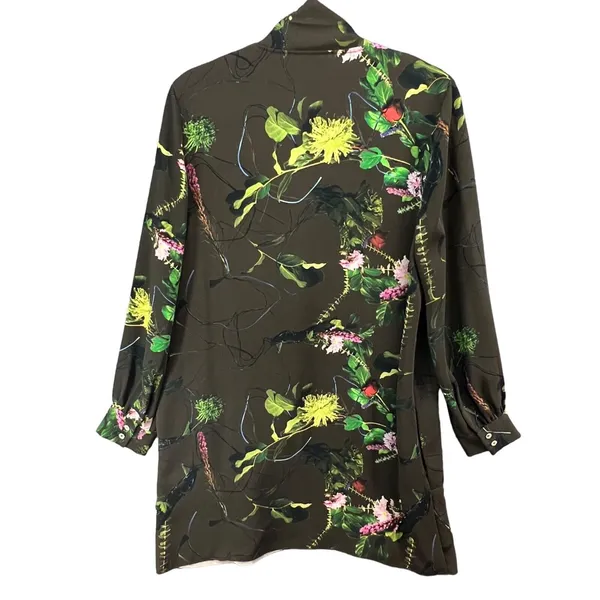 Babaton Tunic Mini Dress‎ S Green Floral Tie Neck Pockets Fairy Grunge Whimsy - Image 5