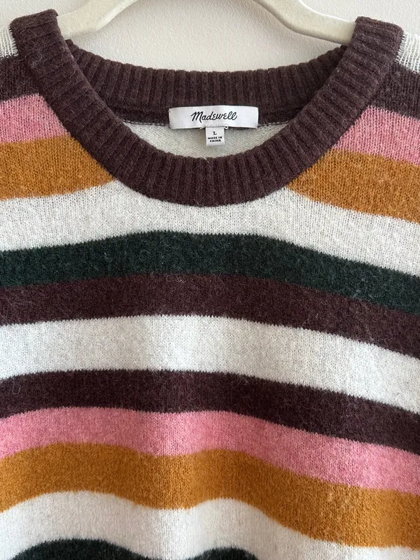 Madewell Women’s Payton Sweater Balloon Sleeve Stripe Cozy Wool Blend, Large - Image 15
