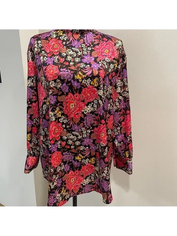 ZARA MULTICOLOURED FLORAL PRINT RELAXED FIT BLOUSE SIZE XS see measurements - Image 5