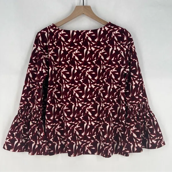 Ann Taylor Elegant Burgundy Floral Print Stretch Crepe Women's Bell Sleeve Top M - Image 6