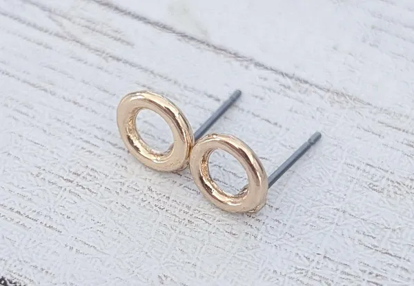 Gold Tone Dainty Circle Stud Earrings - Image 2